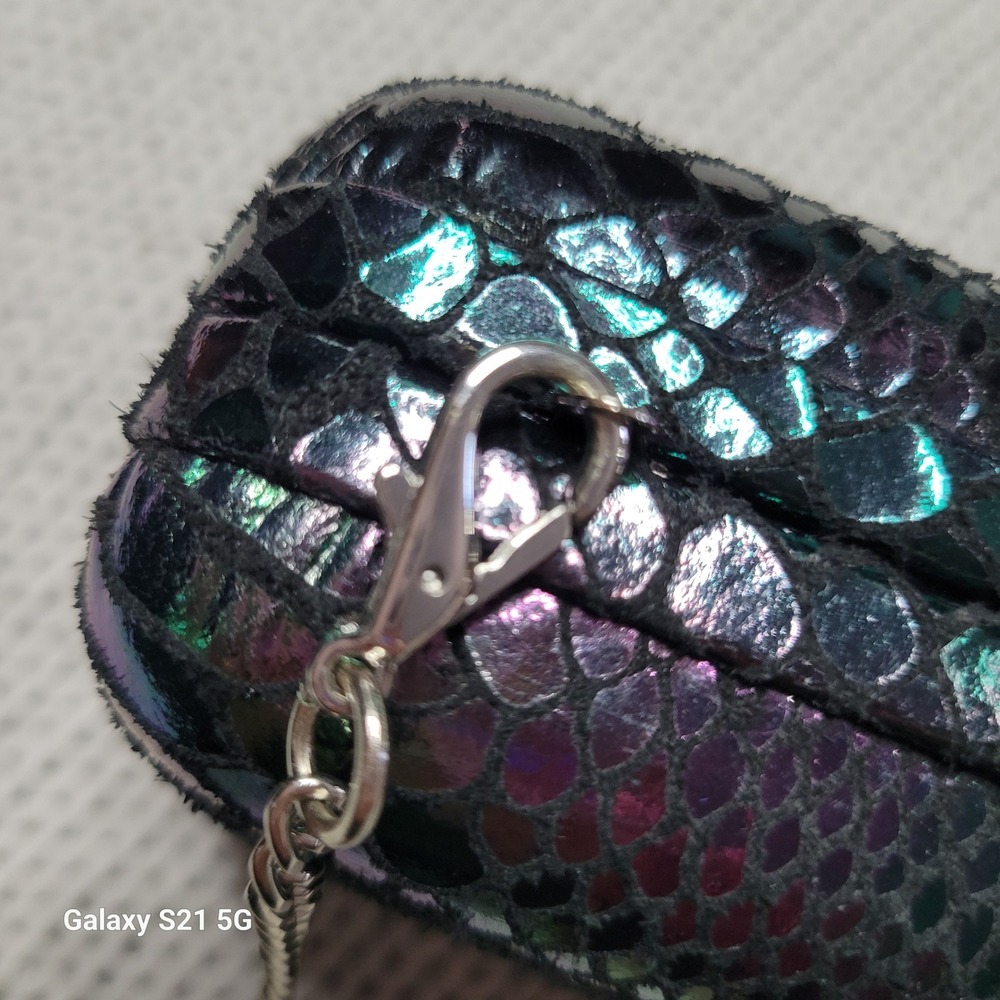 Lodis Palm Springs Iridescent Snakeskin Look Box Clutch Oil Slick Crossbody - Picture 7 of 11